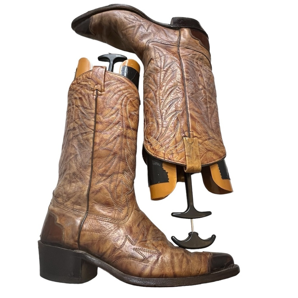 Vintage TEXAS Men's Leather Western Cowboy Boots Size 10.5 D Brown Wing Tip M 81